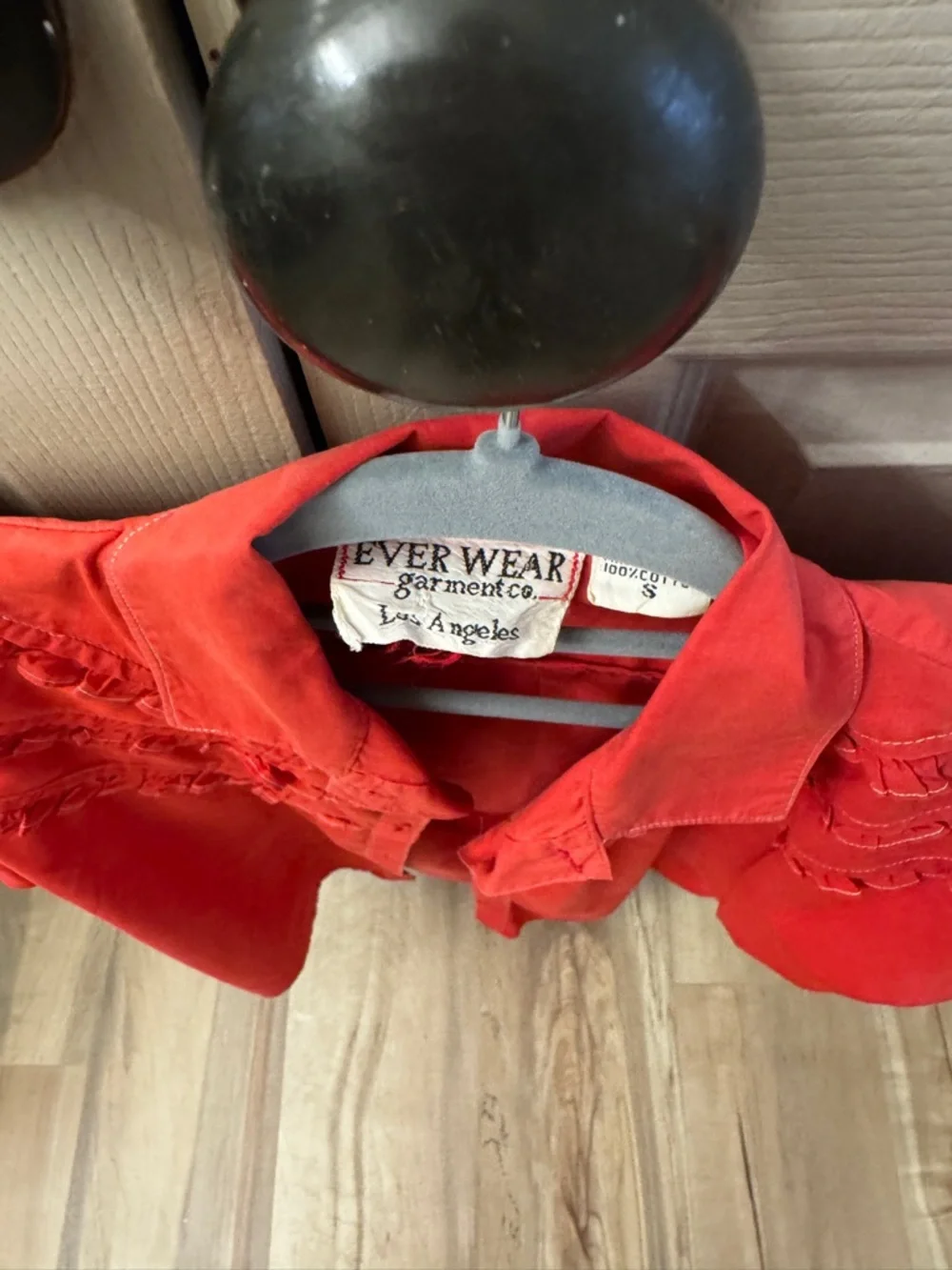 Red Ruffle-Trim Button Front Women's Top - Picture 2 of 3